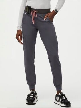 Figs Charcoal Joggers with Pink Drawstring